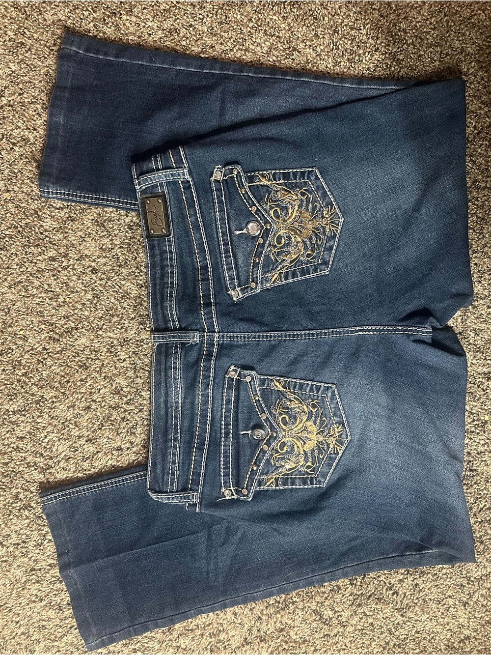 Earl Jeans Dark Blue Boot-Cut Jeans with Gold Embroidered Pockets